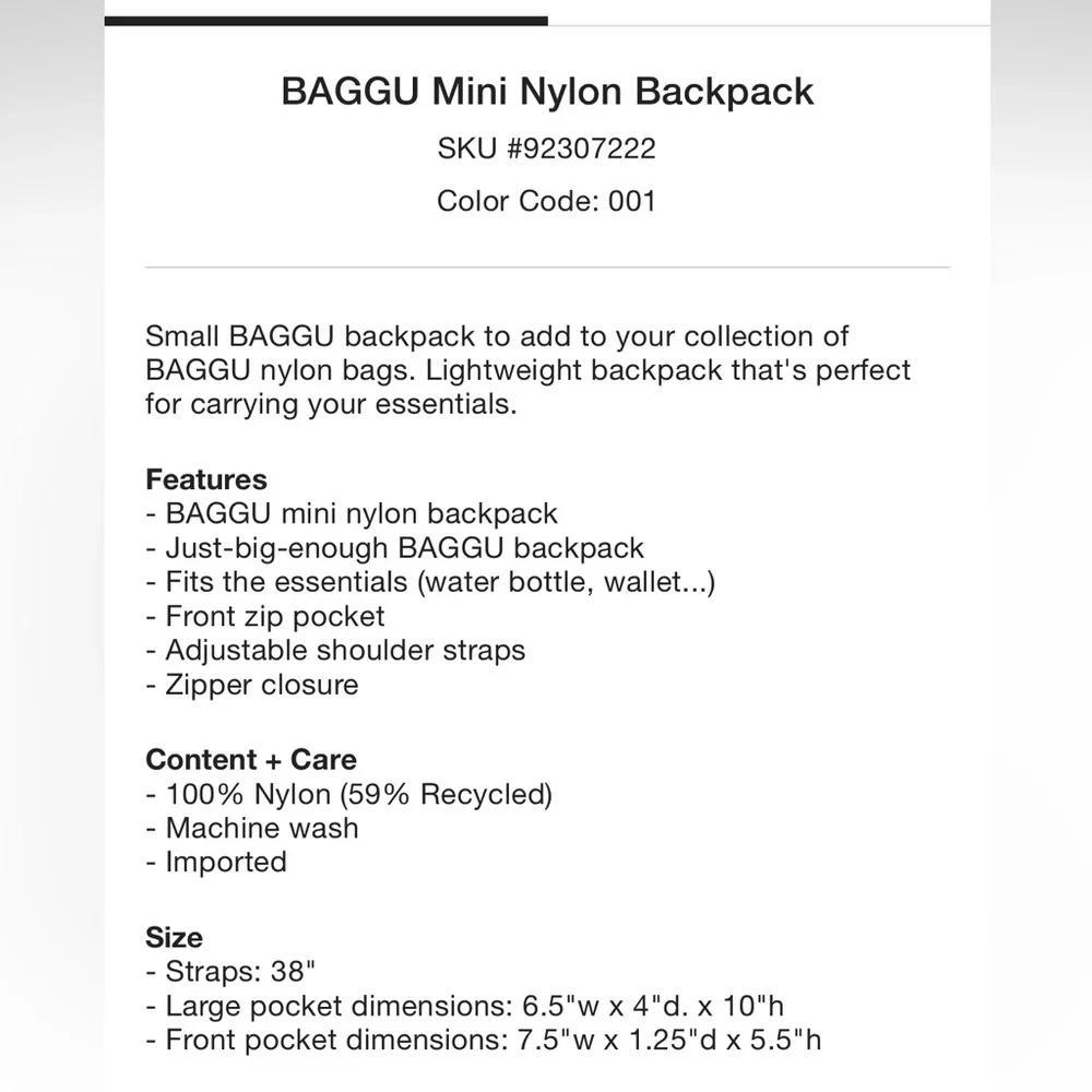 BAGGU Black Mini Backpack - Everyday Women's Bag - Picture 7 of 7